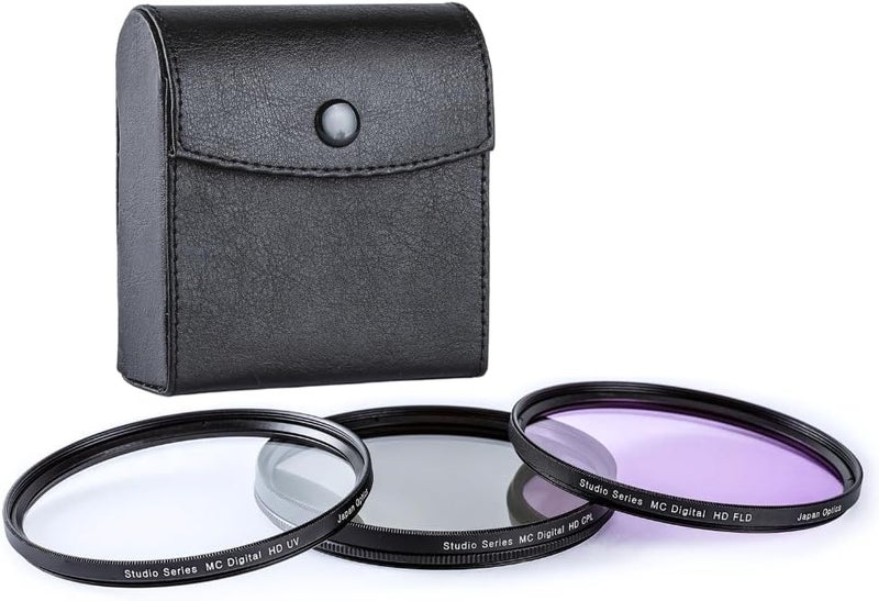 SSE 58mm Multi-Coated 3 Piece Filter Kit (UV-CPL-FLD) for DSLR Canon EOS Rebel 70D 77D 80D 90D T8i T7 T7i T6i T6s T6 T5i T5 T4i T3i T100 SL1 SL2 SL3 & More - Image 1